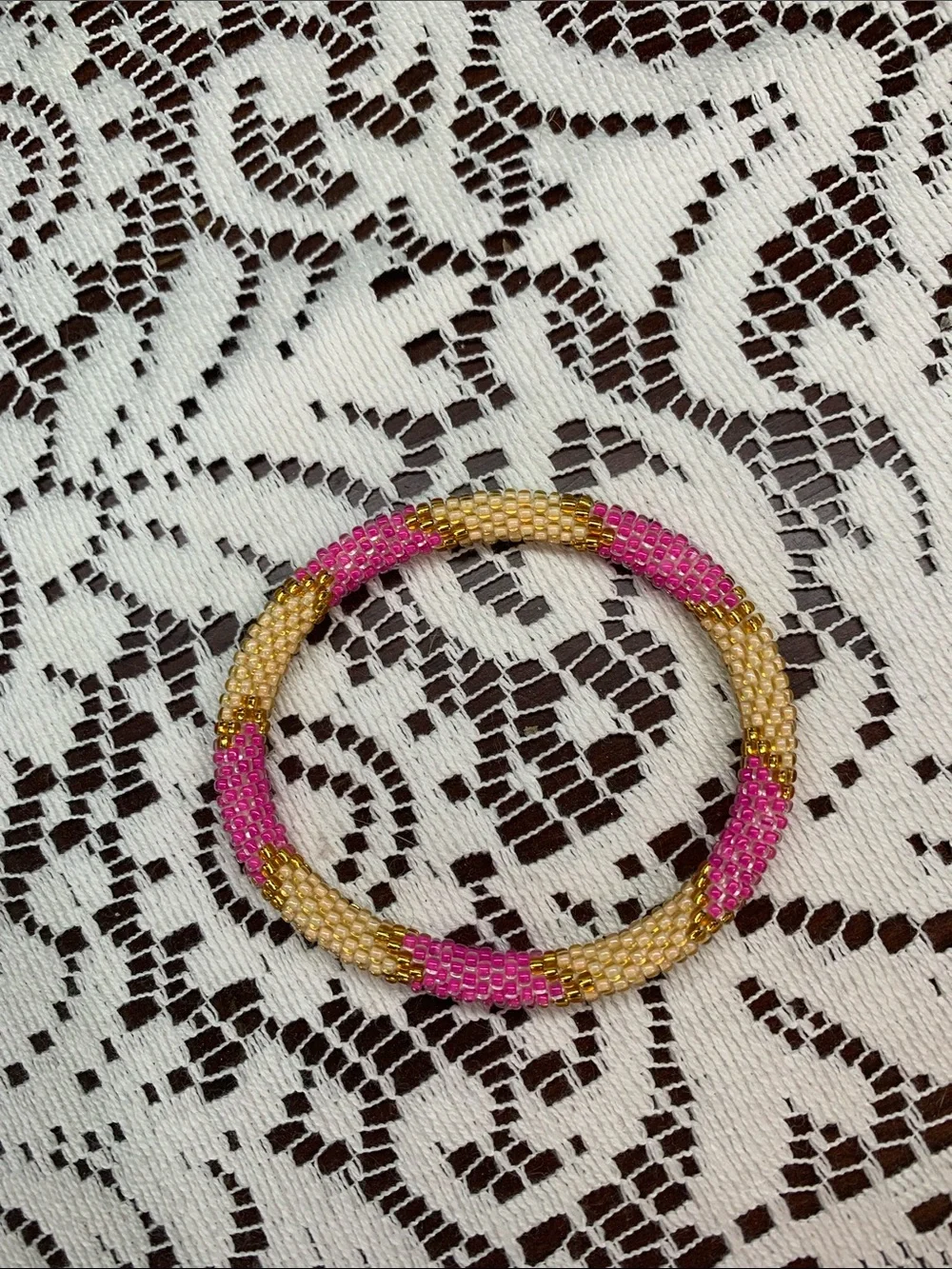 Pink/White and Peach/Pink/Gold Beaded Bracelet Set